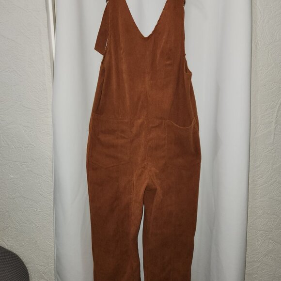 Women's Boho Orange Corduroy soft oversized overalls - Picture 4 of 11